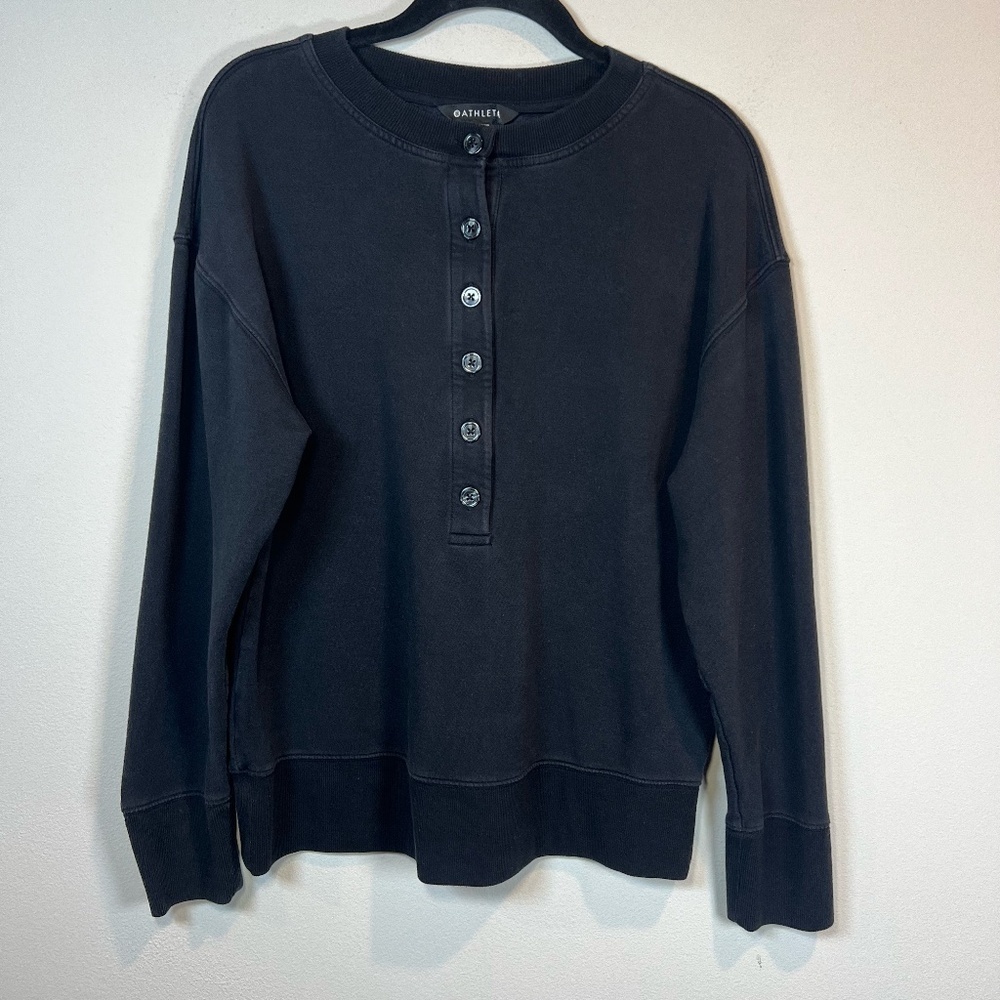 Athleta Balance Henley Sweatshirt Black Casual Athletic Minimalist Women's Sz XS